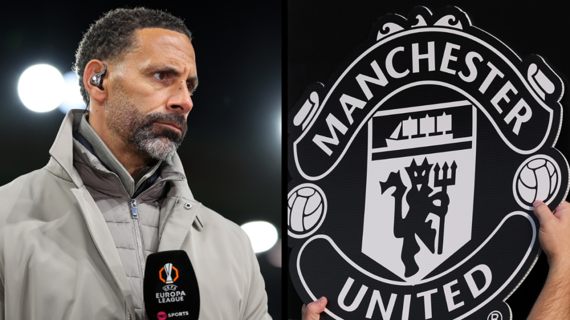 MANCHESTER, ENGLAND - JANUARY 23: TNT Sports pundit Rio Ferdinand during the UEFA Europa League 2024/25 League Phase MD7 match between Manchester U...