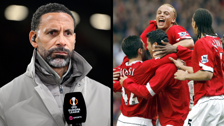 MANCHESTER, ENGLAND - JANUARY 23: TNT Sports commentator Rio Ferdinand looks on ahead of the UEFA Europa League 2024/25 League Phase MD7 match betw...