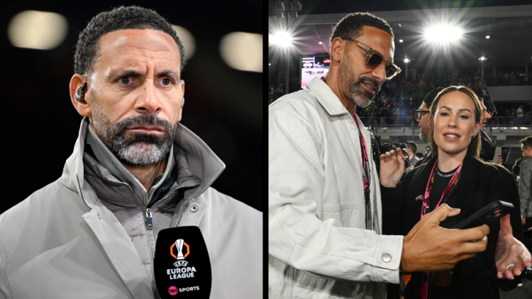 LUSAIL CITY, QATAR - DECEMBER 01: Rio Ferdinand and Kate Ferdinand talk on the grid during the F1 Grand Prix of Qatar at Lusail International Circu...