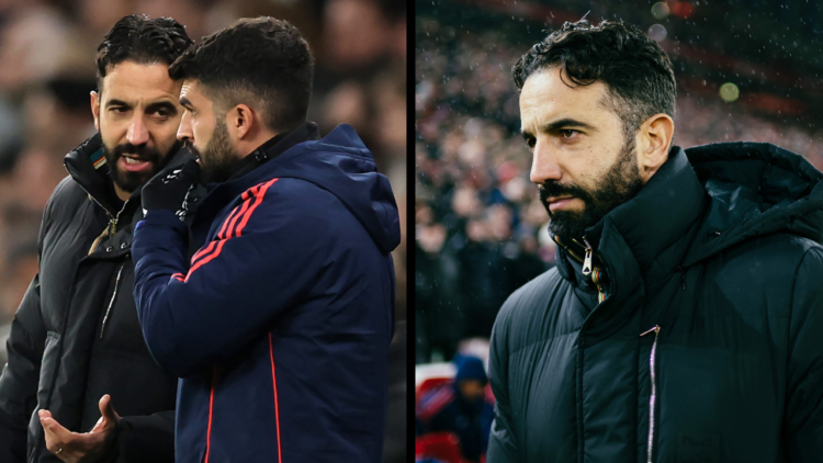 LIVERPOOL, ENGLAND - JANUARY 05: Ruben Amorim, Manager of Manchester United enters the pitch prior to the Premier League match between Liverpool FC...