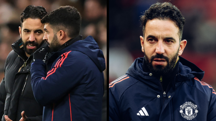 MANCHESTER, ENGLAND - DECEMBER 22: Head Coach Ruben Amorim of Manchester United in action during the Premier League match between Manchester United...