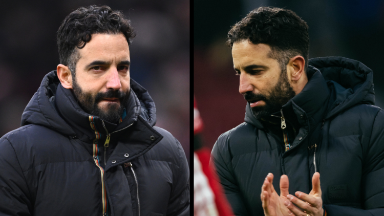 MANCHESTER, ENGLAND - JANUARY 19: Ruben Amorim, Manager of Manchester United applauds fans following the Premier League match between Manchester Un...