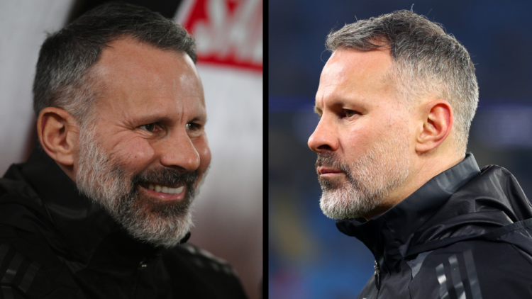 MANCHESTER, ENGLAND - JANUARY 11: Salford City assistant manager Ryan Giggs looks on during the Emirates FA Cup Third Round match between Mancheste...