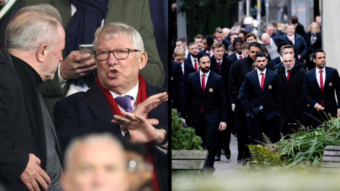 GLASGOW, SCOTLAND - NOVEMBER 05: Sir Alex Ferguson in the stands prior to the UEFA Champions League 2024/25 League Phase MD4 match between Celtic F...