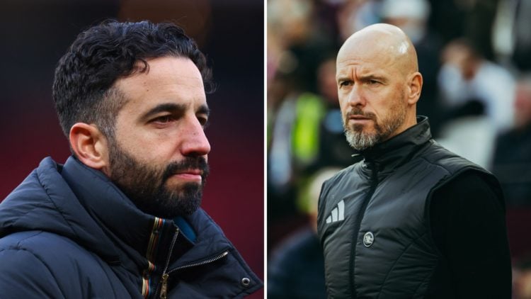 Ruben Amorin and Erik ten Hag as Man Utd managers split image