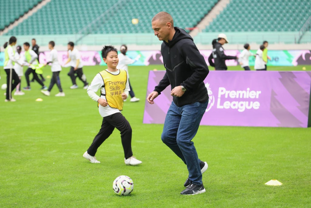 Premier League legend Nemanja Vidic participating in the Premier League and British Council Premier Skills Showcase held in Beijing for 35 communi...