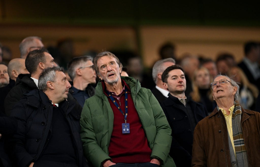 Jason Wilcox, Technical Director of Manchester United, and Sir Jim Ratcliffe, Minority Shareholder of Manchester United, are seen in attendance prior to the Premier League match between Manchester City FC and Manchester United FC at Etihad Stadium