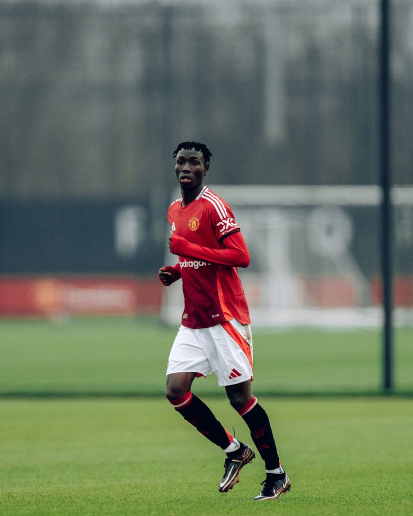 Sekou Kone of Manchester United looks on during the Premier League 2 match between Manchester United U21 and Aston Villa U21 at Carrington Training...