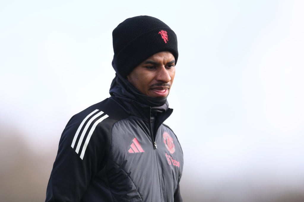 Marcus Rashford during training with Manchester United at Carrington.