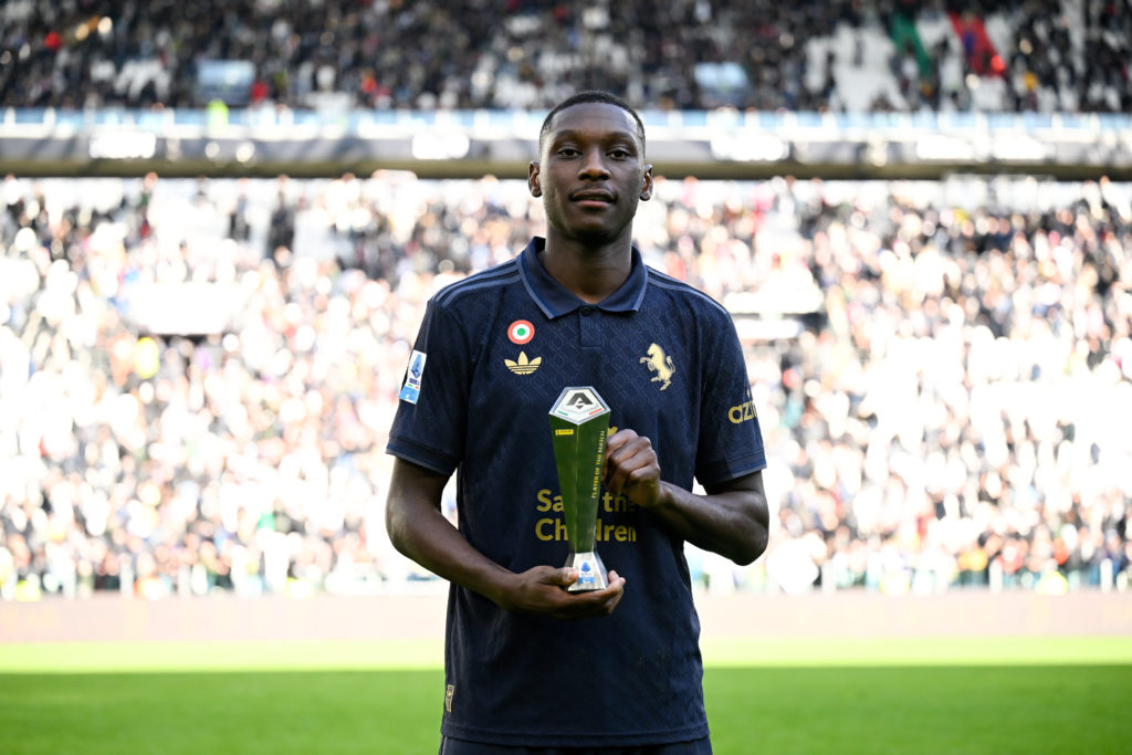 Juventus striker Randal Kolo Muani with the Player of the Match award against Empoli.