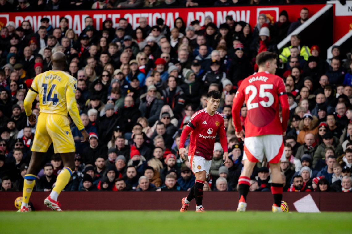 Lisandro Martinez of Manchester United in action during the Premier League match between Manchester United FC and Crystal Palace FC at Old Trafford...