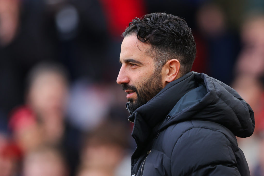Ruben Amorim, head coach of Manchester United, during the Premier League match between Manchester United FC and Crystal Palace FC at Old Trafford ...
