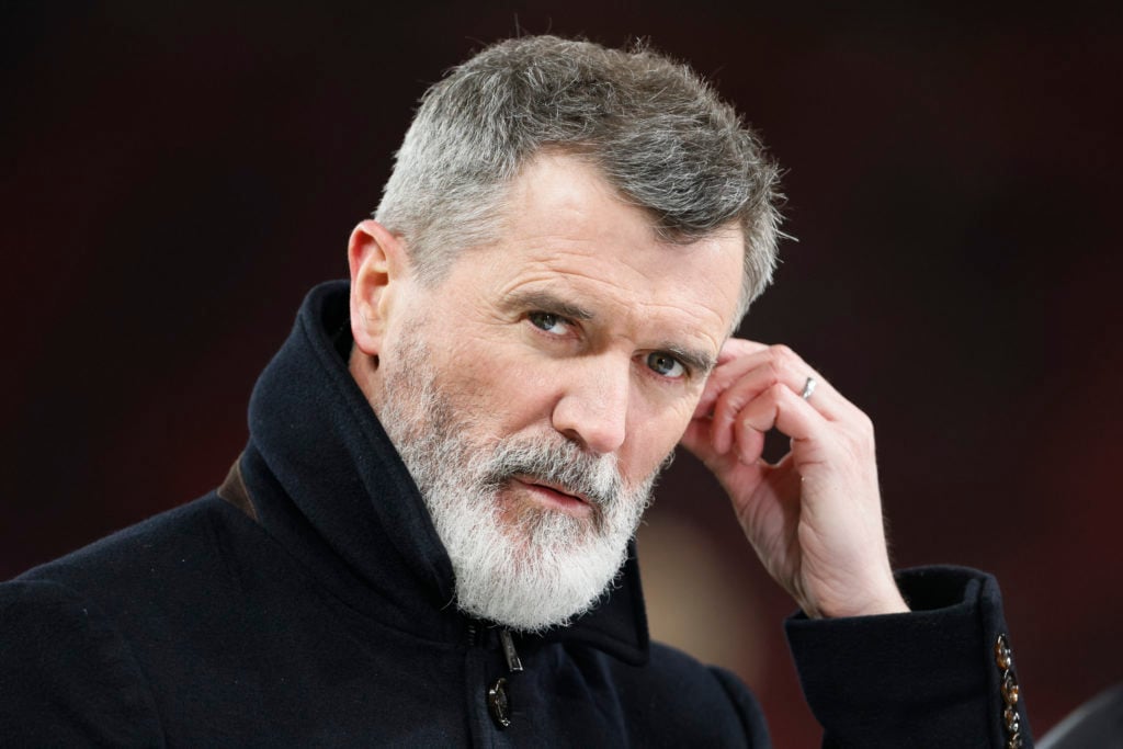 Manchester United icon and Sky Sports pundit Roy Keane before the FA Cup match between Manchester United and Leicester City at Old Trafford in 2025 in Manchester, England.