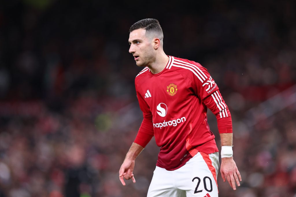 Diogo Dalot of Manchester United during the Emirates FA Cup Fourth Round match between Manchester United and Leicester City at Old Trafford on Febr...