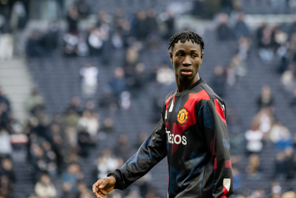 Sekou Kone warming up for Manchester United against Tottenham Hotspur.