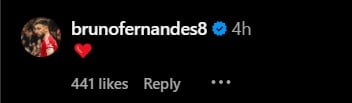 Bruno Fernandes reacting to Tyrell Malacia's instagram message
