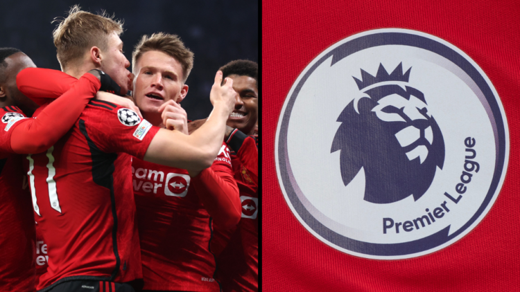 COPENHAGEN, DENMARK - NOVEMBER 08: Rasmus Hojlund of Manchester United celebrates with teammates Aaron Wan-Bissaka (L), Scott McTominay (C) and Mar...