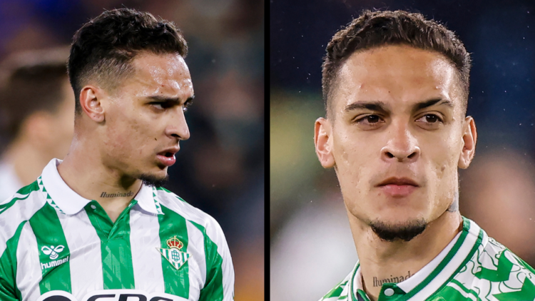Antony of Real Betis plays during the La Liga EA Sports match between Real Betis and Athletic Club at Benito Villamarin in Seville, Spain, on Febru...