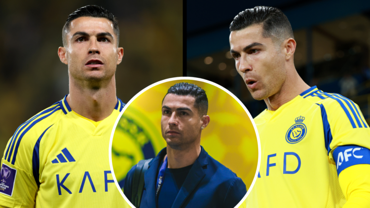 RIYADH, SAUDI ARABIA - FEBRUARY 03: Cristiano Ronaldo of Al Nassr lines up on the pitch ahead of the AFC Champions League Elite match between Al-Na...