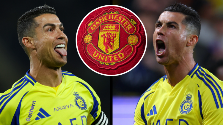 RIYADH, SAUDI ARABIA - FEBRUARY 03: Cristiano Ronaldo of Al Nassr celebrates after scoring the third goal of his team during the AFC Champions Leag...