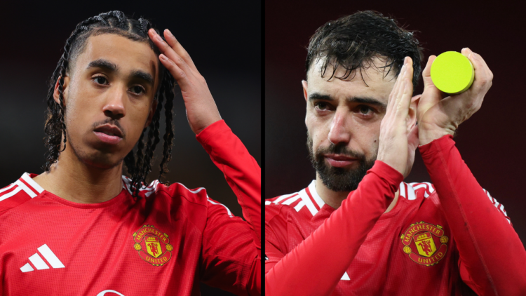 MANCHESTER, ENGLAND - FEBRUARY 26: Leny Yoro of Manchester United during the Premier League match between Manchester United FC and Ipswich Town FC ...