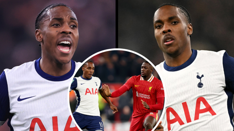 LIVERPOOL, ENGLAND - FEBRUARY 6: Mathys Tel of Tottenham Hotspur during the Carabao Cup Semi Final Second Leg match between Liverpool and Tottenham...