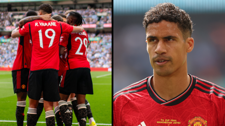 LONDON, ENGLAND - MAY 25: Alejandro Garnacho of Manchester United celebrates scoring their first goal during the Emirates FA Cup Final match betwee...