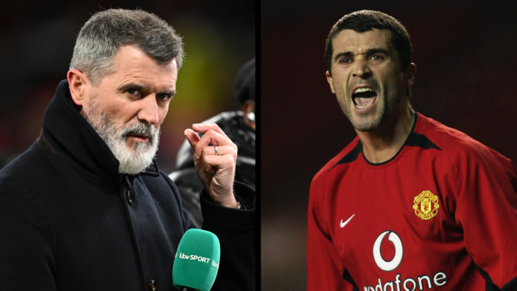 MANCHESTER, ENGLAND - FEBRUARY 07: TV pundits Ian Wright and Roy Keane are seen pitch side prior to the Emirates FA Cup Fourth Round match between ...
