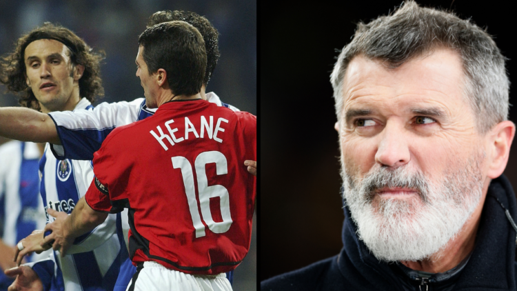 OPORTO, PORTUGAL - FEBRUARY 25: Nuno Valente and Ricardo Carvalho of FC Porto shout at Roy Keane after the United captain stepped on goalkeeper Vit...