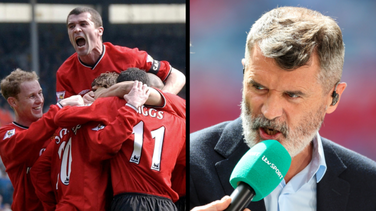 LONDON, ENGLAND - MAY 25: Ex- Manchester United skipper Roy Keane is seen presenting for ITV with presenter Mark Pougatch during the Emirates FA Cu...