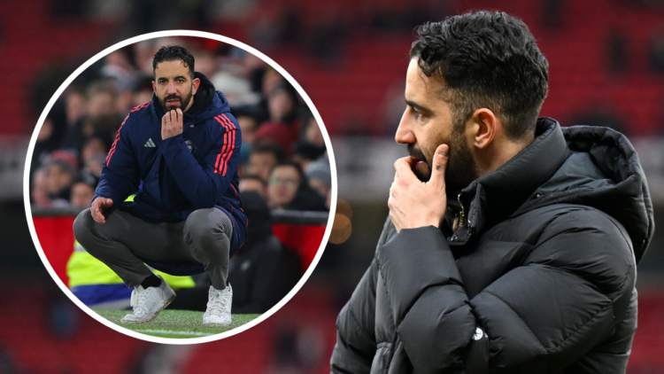 MANCHESTER, ENGLAND - FEBRUARY 02: Ruben Amorim, Head Coach of Manchester United, looks on at the end of the Premier League match between Mancheste...