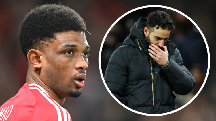 MANCHESTER, ENGLAND - FEBRUARY 07: Amad Diallo of Manchester United looks on during the Emirates FA Cup Fourth Round match between Manchester Unite...