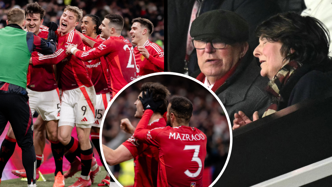 MANCHESTER, ENGLAND - FEBRUARY 07: Harry Maguire of Manchester United celebrates scoring their second goal during the Emirates FA Cup Fourth Round ...
