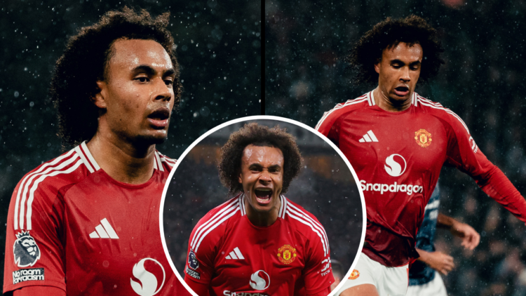 MANCHESTER, ENGLAND - FEBRUARY 26: Joshua Zirkzee of Manchester United in action during the Premier League match between Manchester United FC and I...