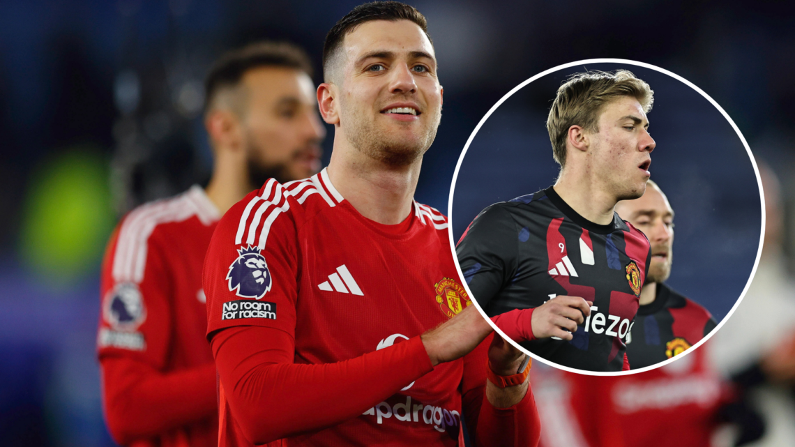 Two way split image of (R) Rasmus Hojlund and (L) Diogo Dalot ahead of the March international break