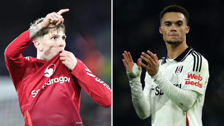 Antonee Robinson of Fulham FC during the Premier League match between Fulham FC and AFC Bournemouth at Craven Cottage, Alejandro Garnacho of Manche...