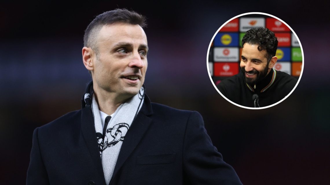 Former player Dimitar Berbatov looks on before the Premier League match between Manchester United and Tottenham Hotspur at Old Trafford. Inset Manc...