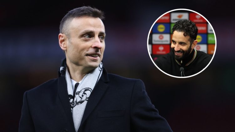 Former player Dimitar Berbatov looks on before the Premier League match between Manchester United and Tottenham Hotspur at Old Trafford. Inset Manc...