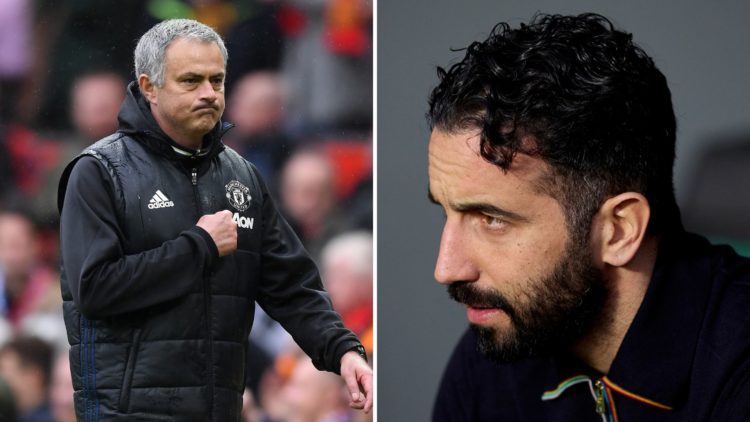 Ruben Amorim, head coach of Manchester United, looks on prior to the UEFA Europa League 2024/25 Round of 16 First Leg match between Real Sociedad d...