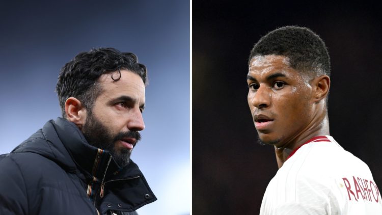 Ruben Amorim the manager of Manchester United looks on during the UEFA Europa League 2024/25 Round of 16 Second Leg match between Manchester United...