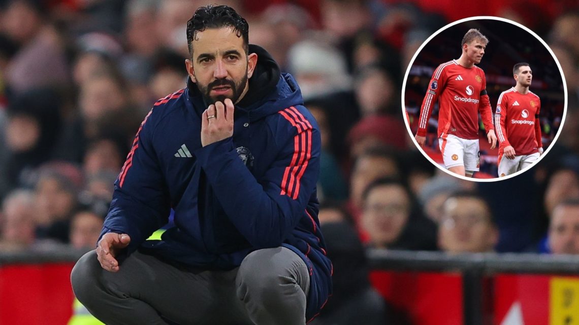 Ruben Amorim, head coach of Manchester United, looks on during the Premier League match between Manchester United FC and Ipswich Town FC at Old Tra...