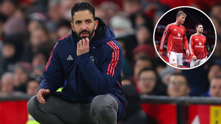 Ruben Amorim, head coach of Manchester United, looks on during the Premier League match between Manchester United FC and Ipswich Town FC at Old Tra...