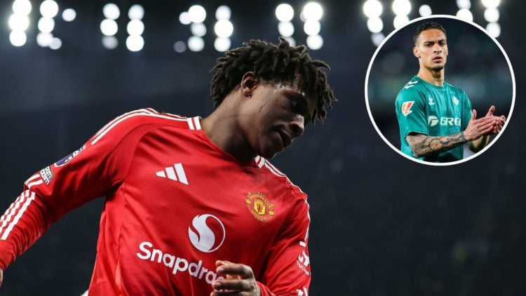 Patrick Dorgu of Manchester United during the Premier League match between Tottenham Hotspur FC and Manchester United FC at Tottenham Hotspur Stadi...
