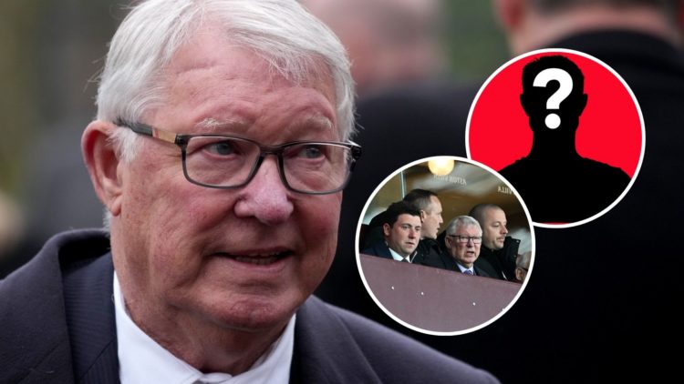 Image of Sir Alex Ferguson with insets of himself at the Aston Villa vs Manchester United Youth Cup Final and a mystery player