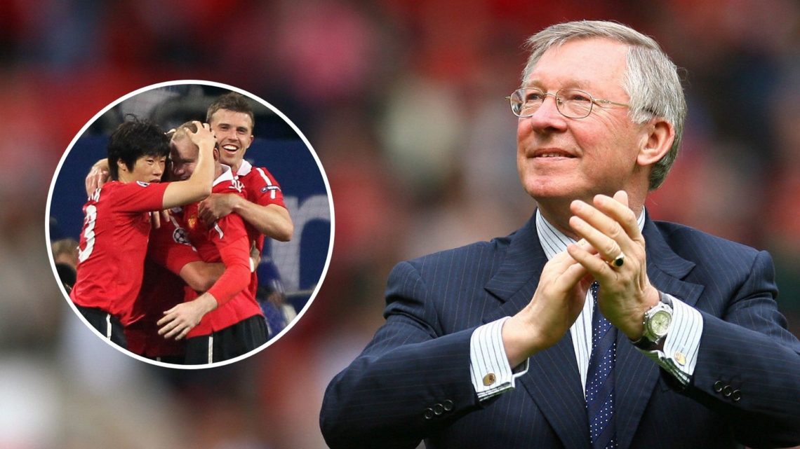 Manchester United manager Sir Alex Ferguson applauds supporters after their English Premier League football match against West Ham United. Inset, J...