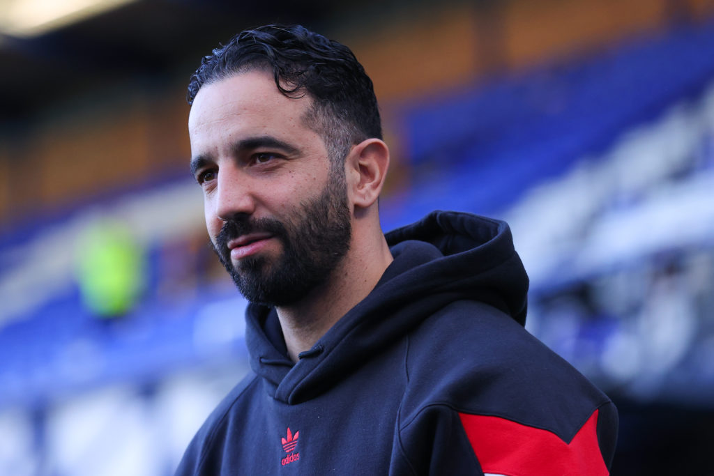 Manchester United manager Ruben Amorim looks on as he arrives at the stadium ahead of the Premier League match between Everton and Manchester FC at Goodison Park in 2025 in Liverpool.
