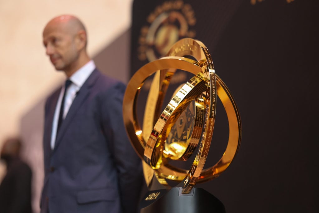 Esteve Calzada, the CEO of Al Hilal, revealed the FIFA Club World Cup trophy during the FIFA Club World Cup trophy tour in Riyadh, Saudi Arabia.