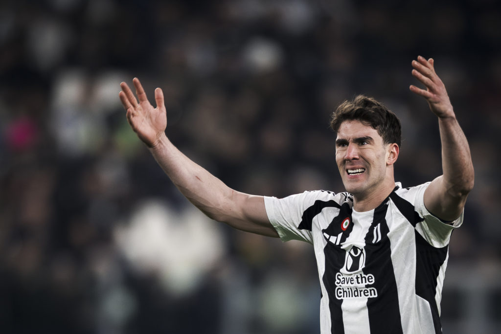 Dusan Vlahovic of Juventus FC reacts during the Coppa Italia