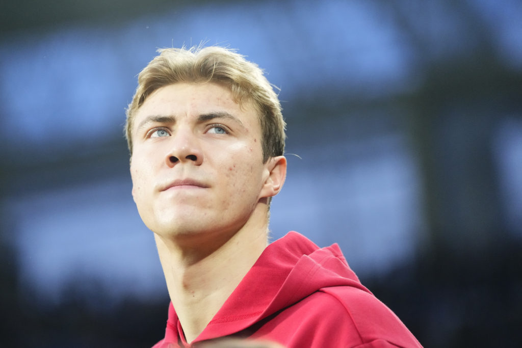 Manchester United loanee Rasmus Hojlund, close up shot.