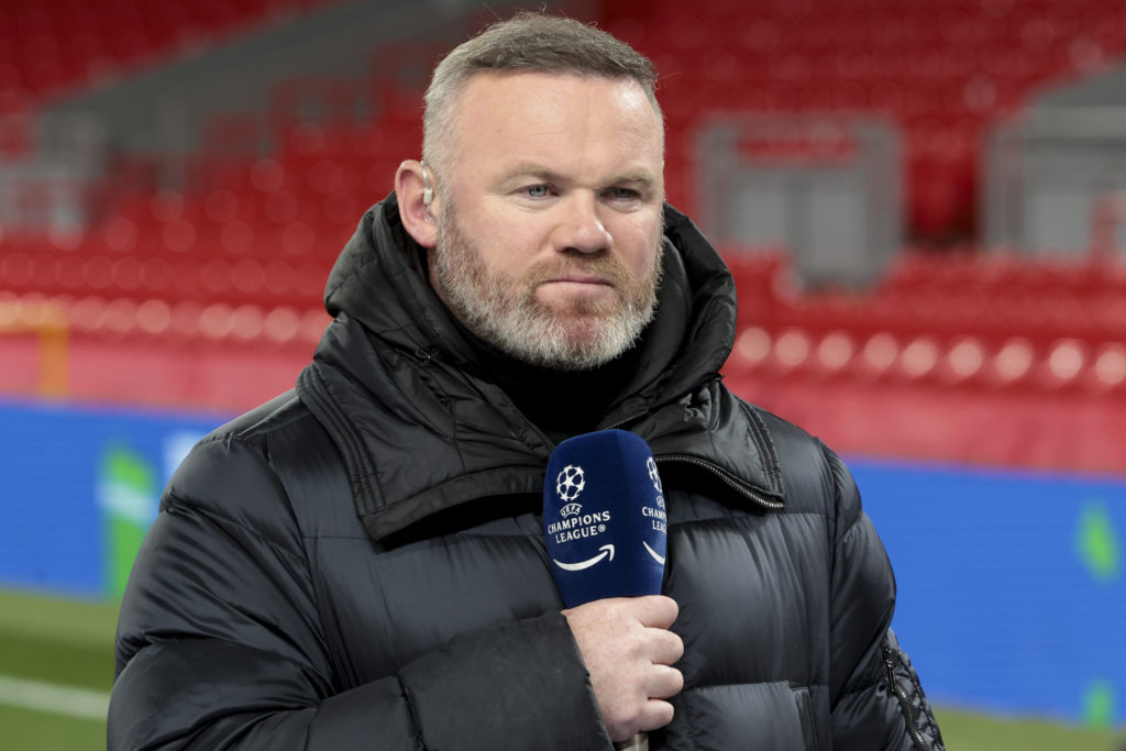 Manchester United legend and Amazon Prime Video pundit Wayne Rooney during the Champions League match between Liverpool and PSG at Anfield in 2025 in Liverpool.